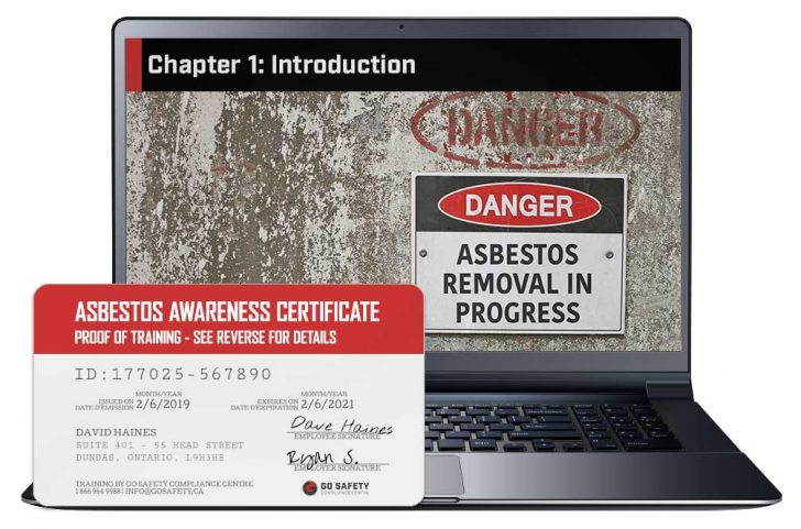 Screen shot and Certificate from the Asbestos Awareness Course
